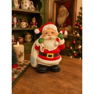 Vintage Santa Ceramic Homeco Coin Piggy Bank Stopper Kitschy Christmas Decor